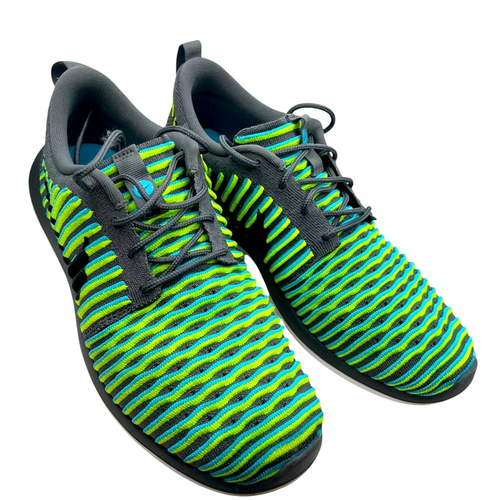 Sz 8.5 Nike Men's Roshe Two Flyknit Running Shoe Athletic Blue Green Gray